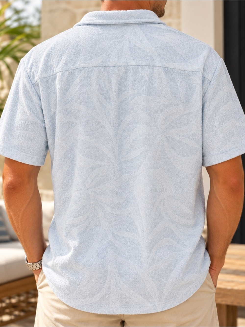 XL | INDICODE | Light Blue Terry Cloth Camp Collar Shirt - Picture 2 of 7